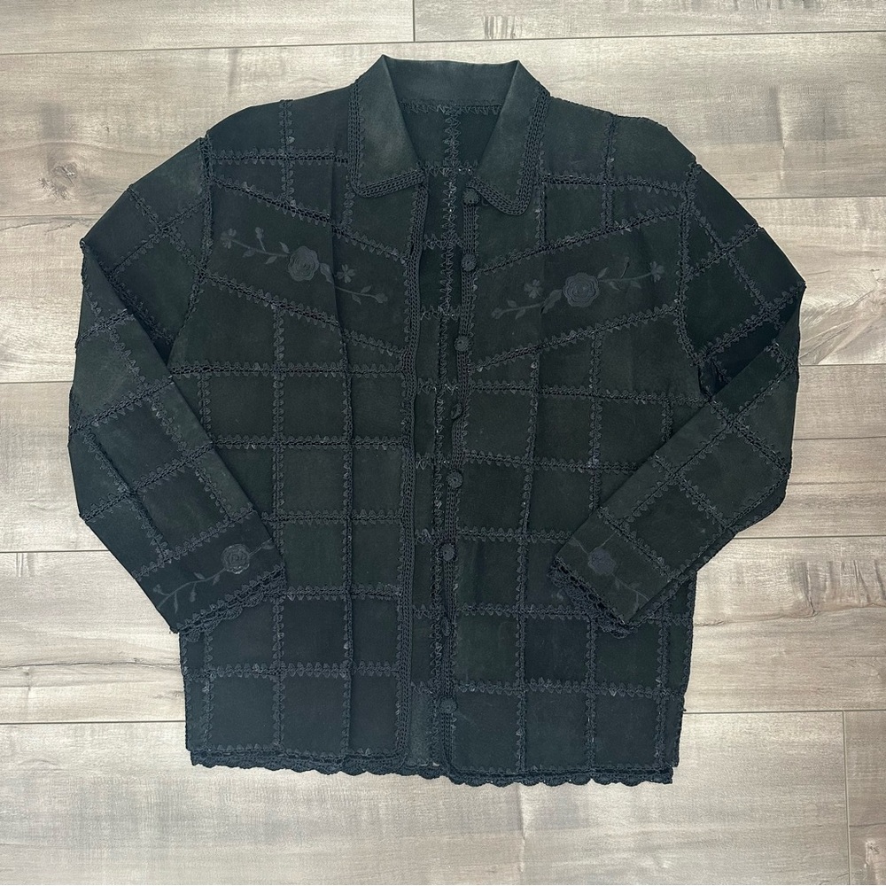 Vintage Black Patchwork Suede Jacket - image 1